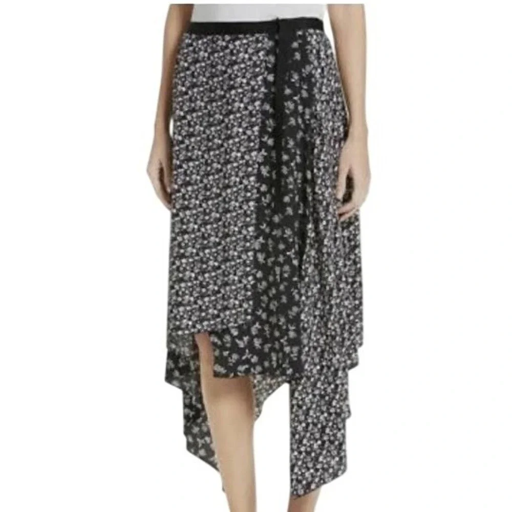 Rag & Bone Liv‎ Wrap Skirt Black Floral Asymmetrical Size 4 Boho Whimsy Goth